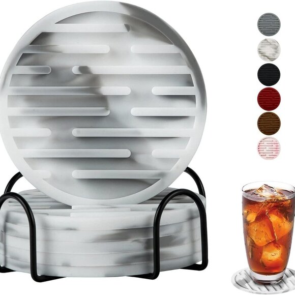 Other - Silicone Coasters for Drinks Set of 6 with Holder - Waterproof Non-Slip Reusable